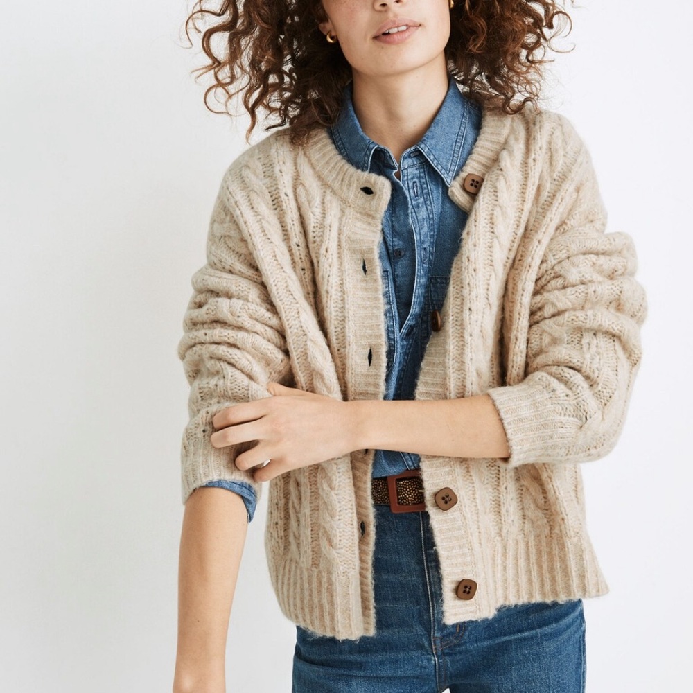 Madewell Pointelle Cable Cardigan Sweater